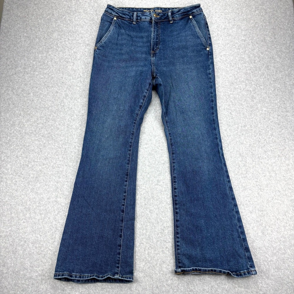 Michael Kors Jeans Womens 12 Blue Denim High Rise Flared Leg Minimalist Retro